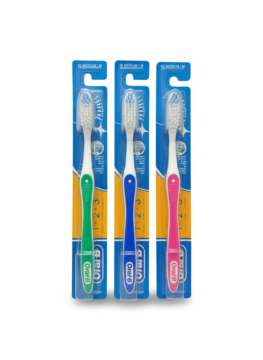 مسواک اورال‌بی 1‑2‑3 Medium اورجینال – ارسال تکی با رنگ رندوم