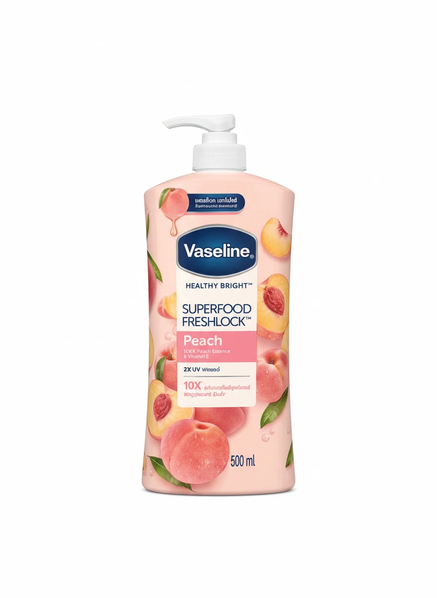 لوسیون بدن وازلین مدل Healthy Bright Superfood Freshlock Peach حجم ۵۰۰ میلی‌لیتر