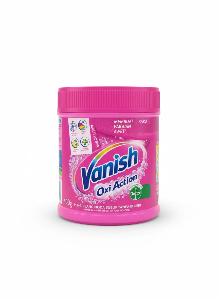 پودر لکه‌بر ونیش Vanish Oxi Action Pink – پاک‌کننده قدرتمند بدون کلر وزن ۴۰۰ گرم