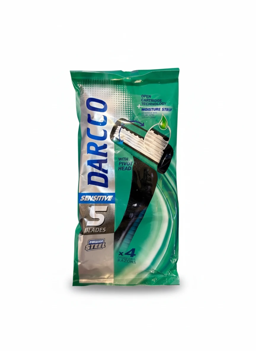 خودتراش یکبار مصرف DARCO مدل Sensitive پنج لبه – بسته ۴ عددی