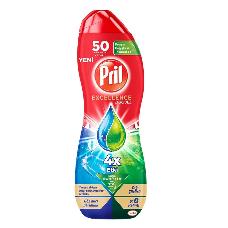 مایع ظرفشویی پریل Pril Excellence Duo Gel | قدرت پاک‌کنندگی 4X | 900 میل