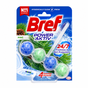 قرص بوگیر و ضدعفونی‌کننده توالت فرنگی برف Bref مدل Power Aktiv رایحه Pine