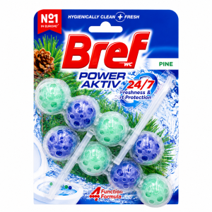 قرص بوگیر و ضدعفونی‌کننده توالت فرنگی برف (Bref) مدل Power Aktiv رایحه کاج (Pine) پک 2 عددی