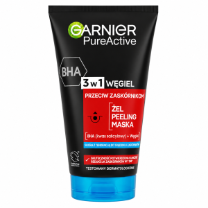 ژل شستشو اسکراب و ماسک 3 در 1 گارنیر Garnier Pure Active حاوی زغال و BHA ضد جوش سرسیاه